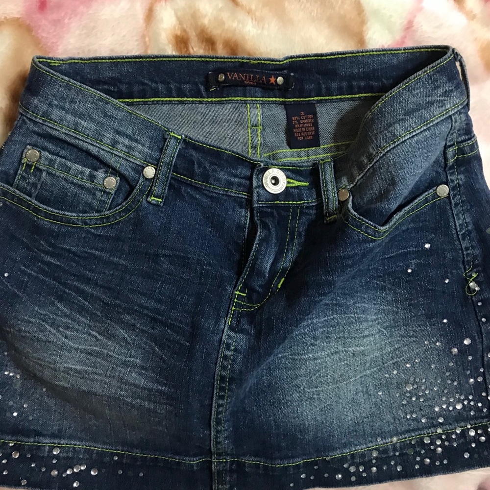 Vanilla Star Medium Wash Denim Mini Skirt Size 3 - Picture 4 of 7